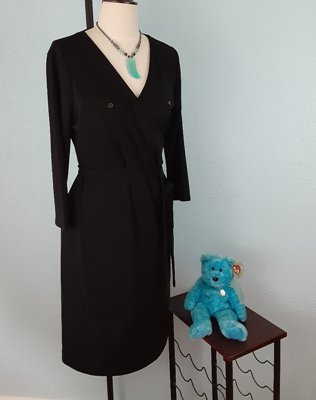 Talbots Dresses & Skirts - TALBOTS Black 3/4 Sleeved Belted Dress Size L